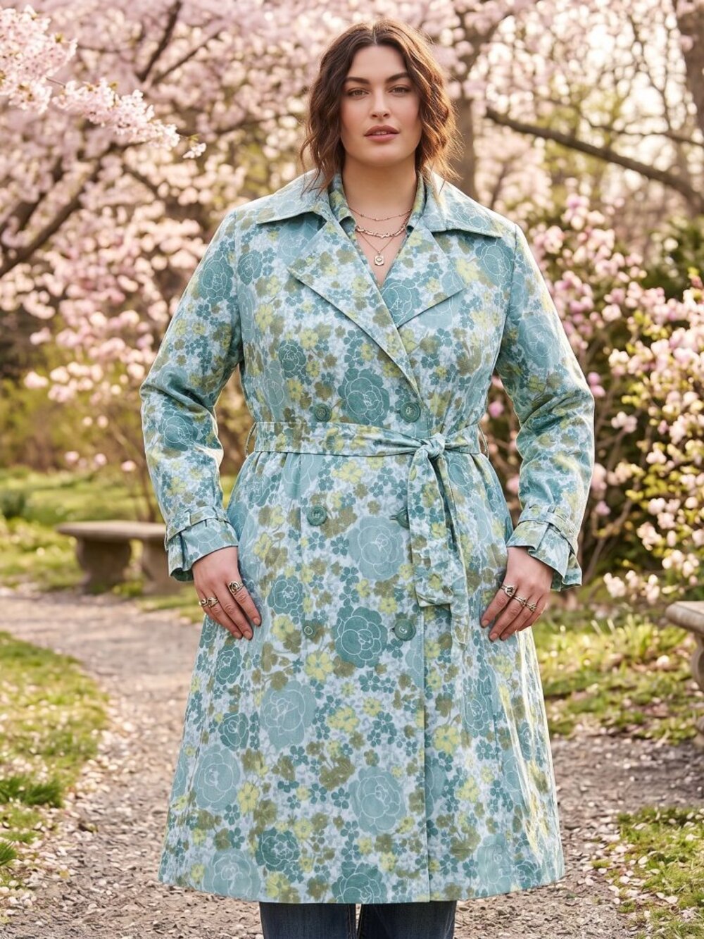 Lane Bryant Vintage Floral Trench Coat Plus Size 22/24 Spring Lightweight Belt